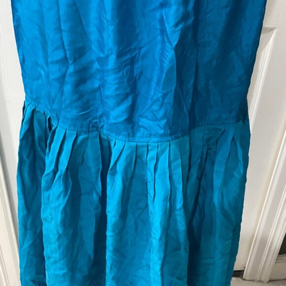 VTG CLASSY CHIC 100% SILK MIDI TIERED SKIRT TURQUOSE 8 GLOSSY SOPHISTICATED - Picture 11 of 16